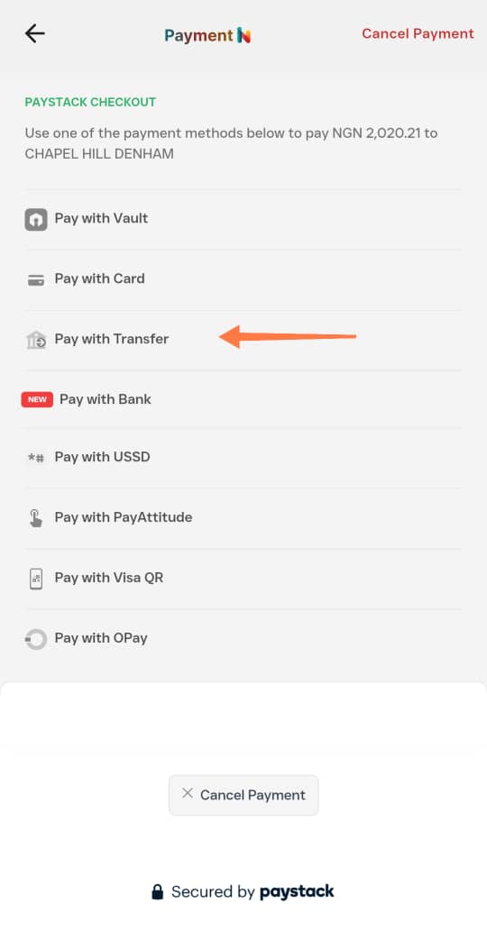 Virtual account transfer screen